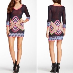 Flying Tomato Aztec Geometric Bodycon Knit Mini Dress